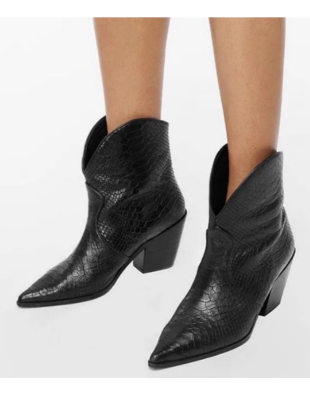 ANINE BING Croc-embossed Cowboy Boots Black 38